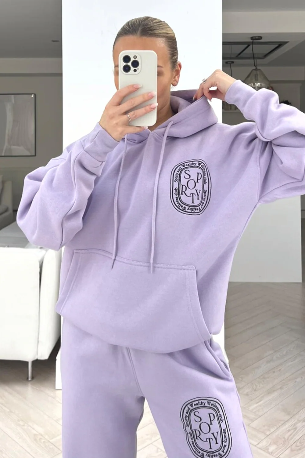 Wellness club lilac embroidered Hoodie lounge set