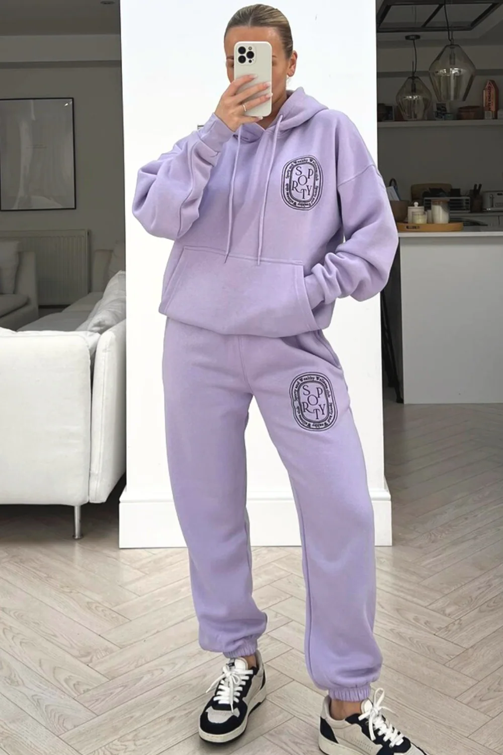 Wellness club lilac embroidered Hoodie lounge set - Image 2