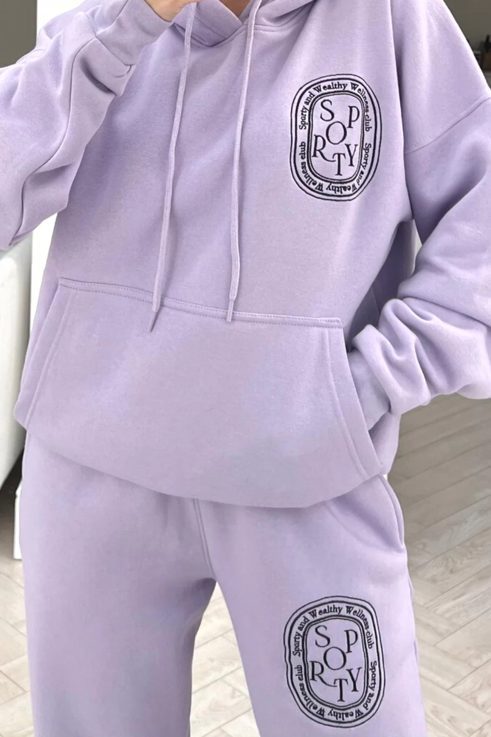 Wellness club lilac embroidered Hoodie lounge set - Image 3