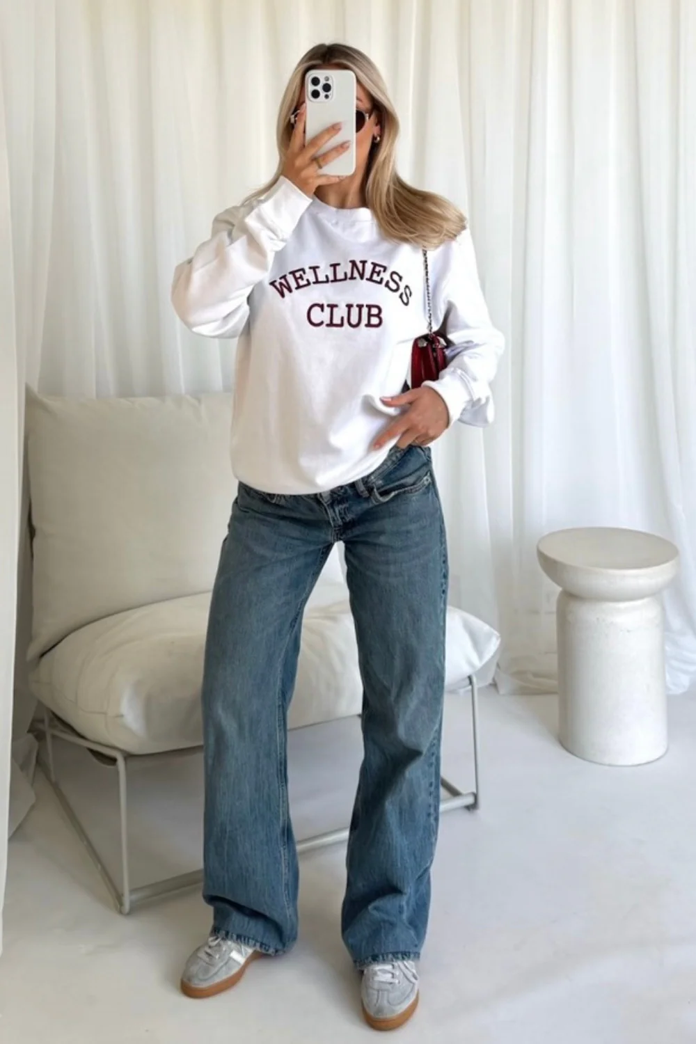 Wellness club white embroidered sweater