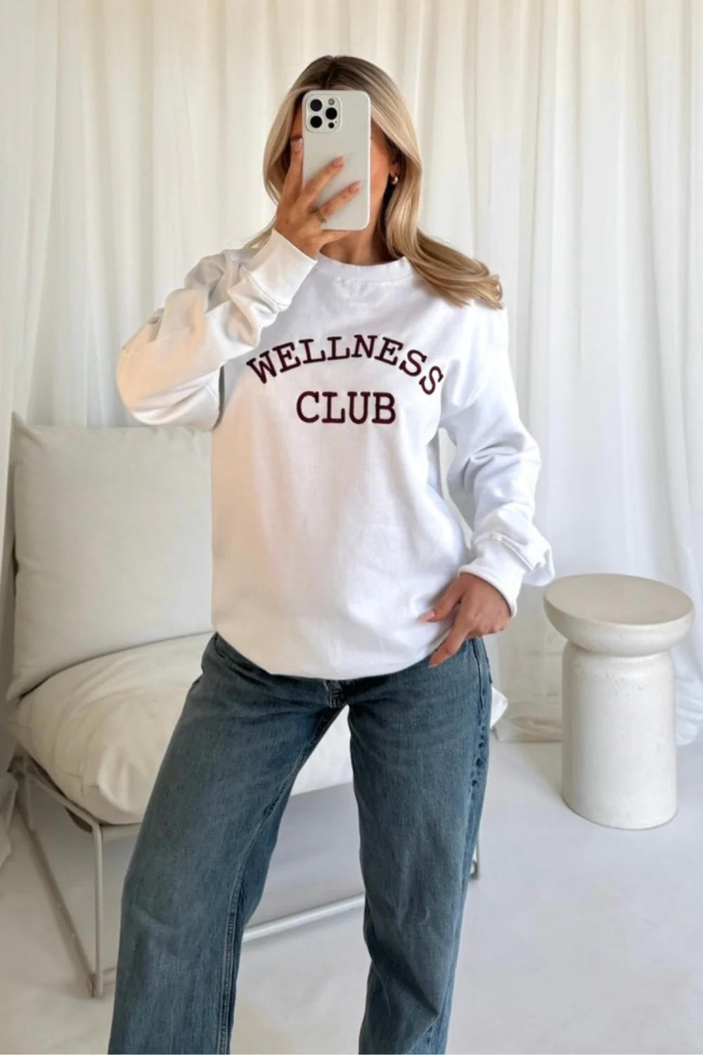 Wellness club white embroidered sweater - Image 3