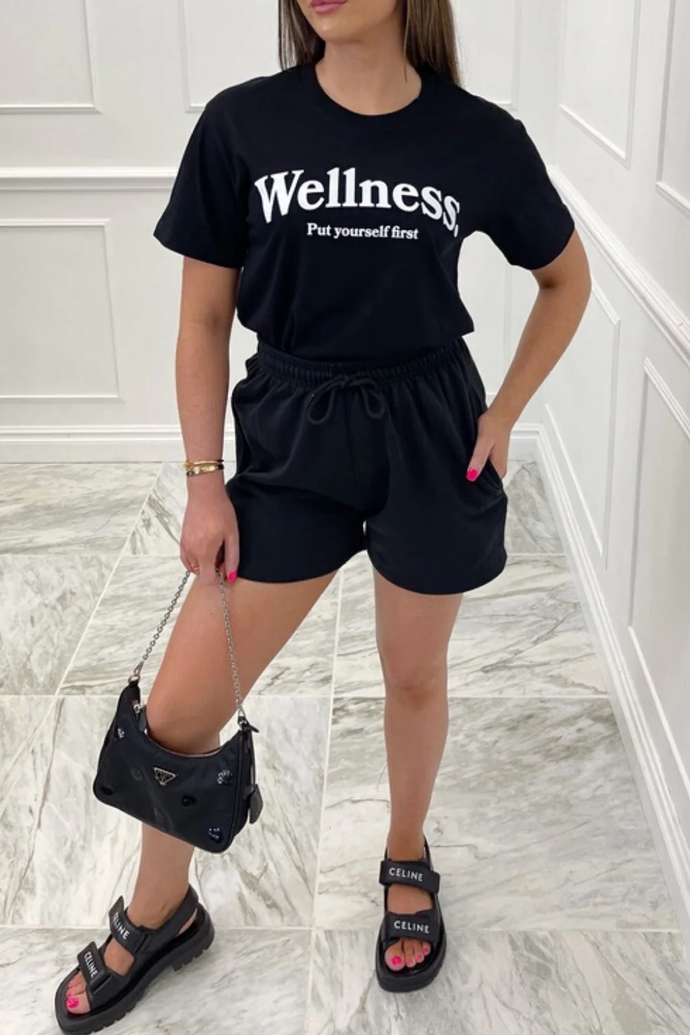 wellness printed black tee