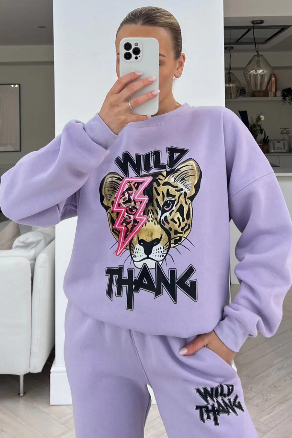 Wild thang lilac & pink printed sweater loungewear set - Image 2