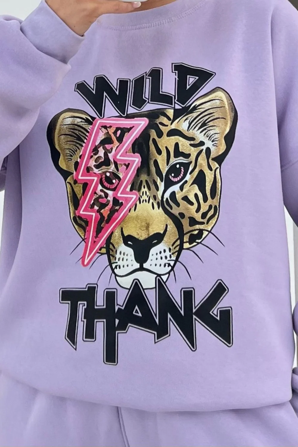 Wild thang lilac & pink printed sweater loungewear set - Image 3