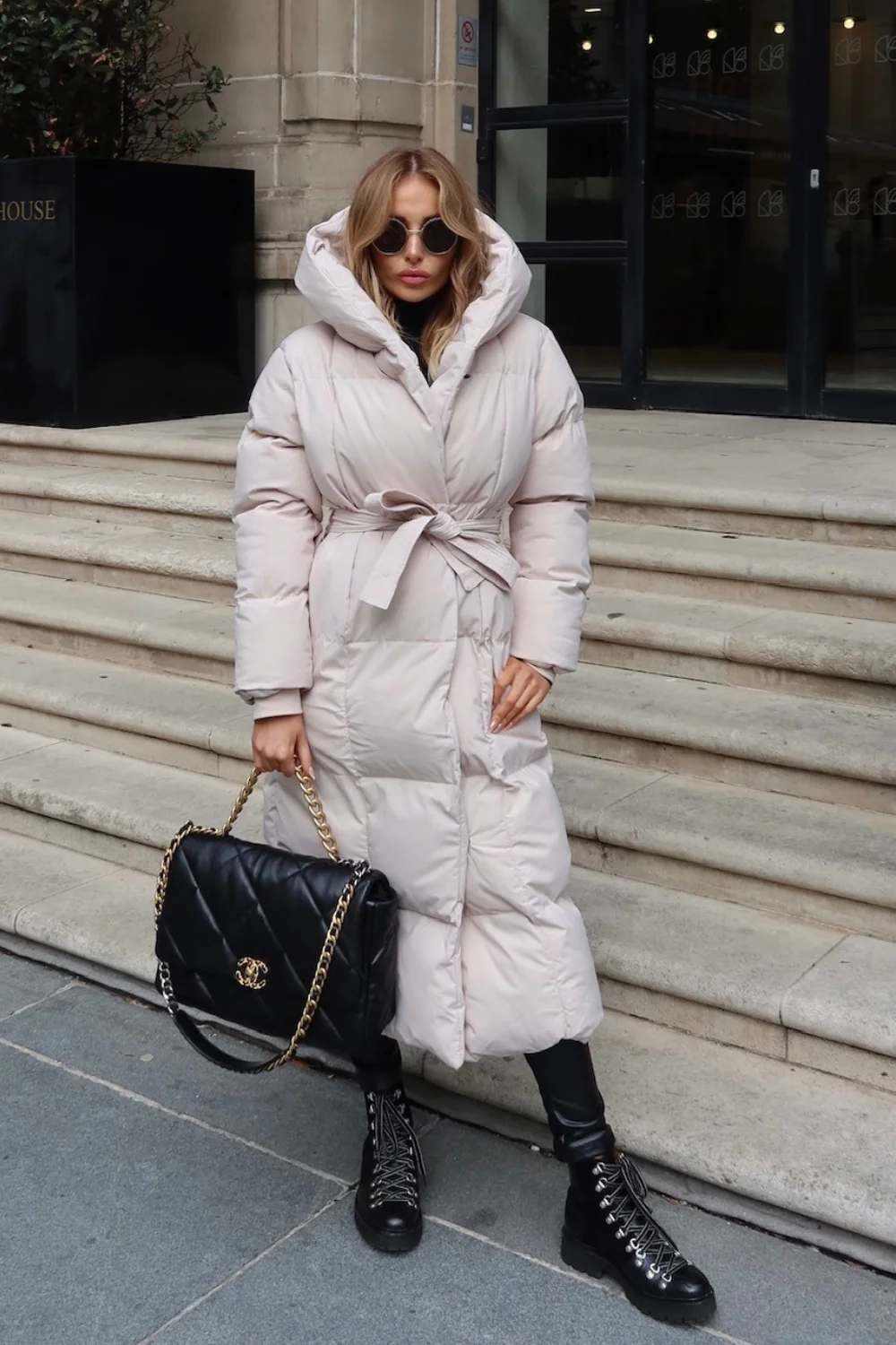 Willow beige long hooded puffer duvet coat - Image 3
