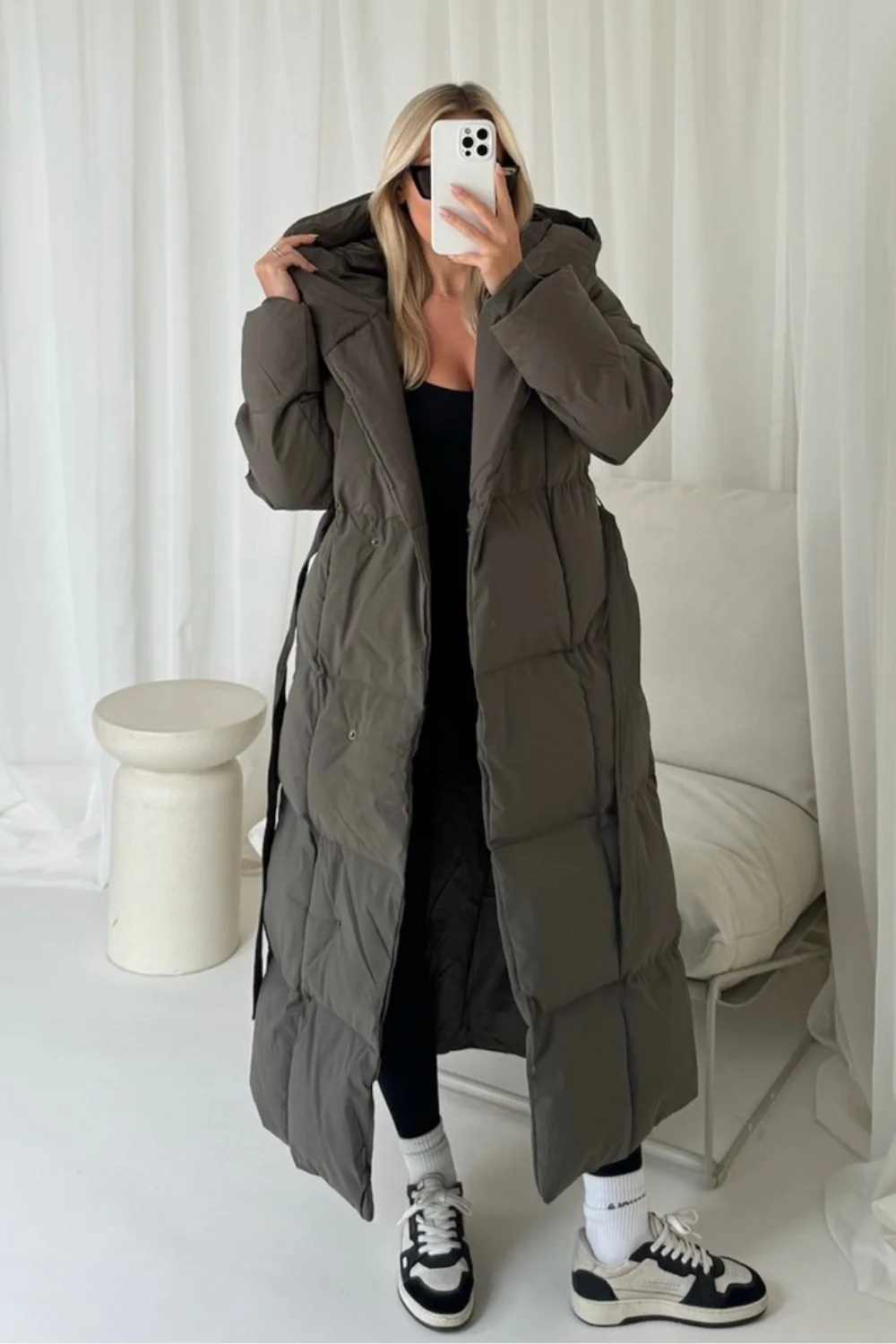 Willow grey long hooded puffer duvet coat - Image 2