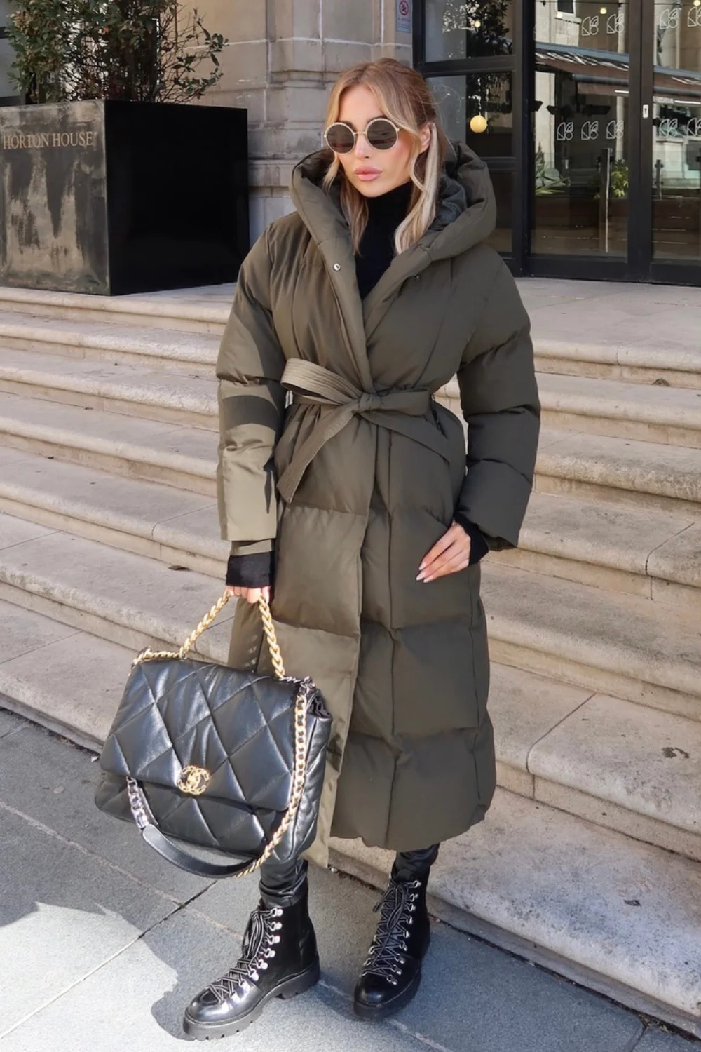 Willow khaki long hooded puffer duvet coat - Image 2