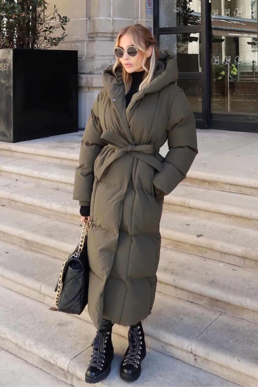 Willow khaki long hooded puffer duvet coat - Image 3