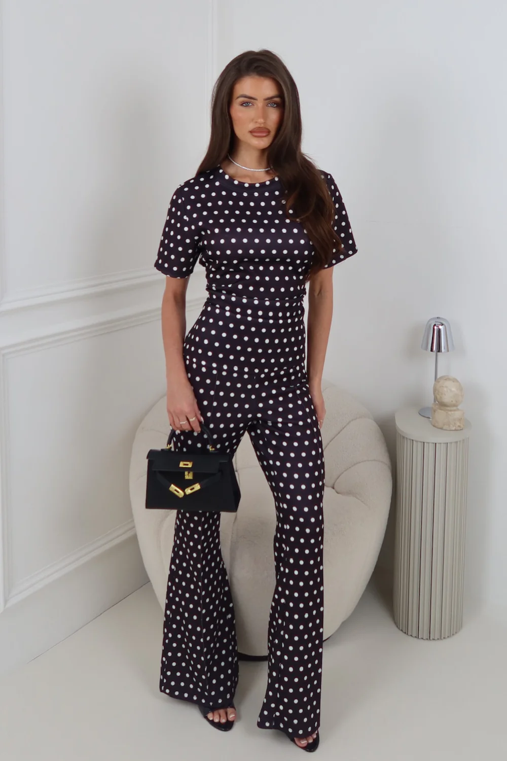 WINONA BLACK POLKA DOT RUCHED TSHIRT CO ORD TWO PIECE SET - Image 2