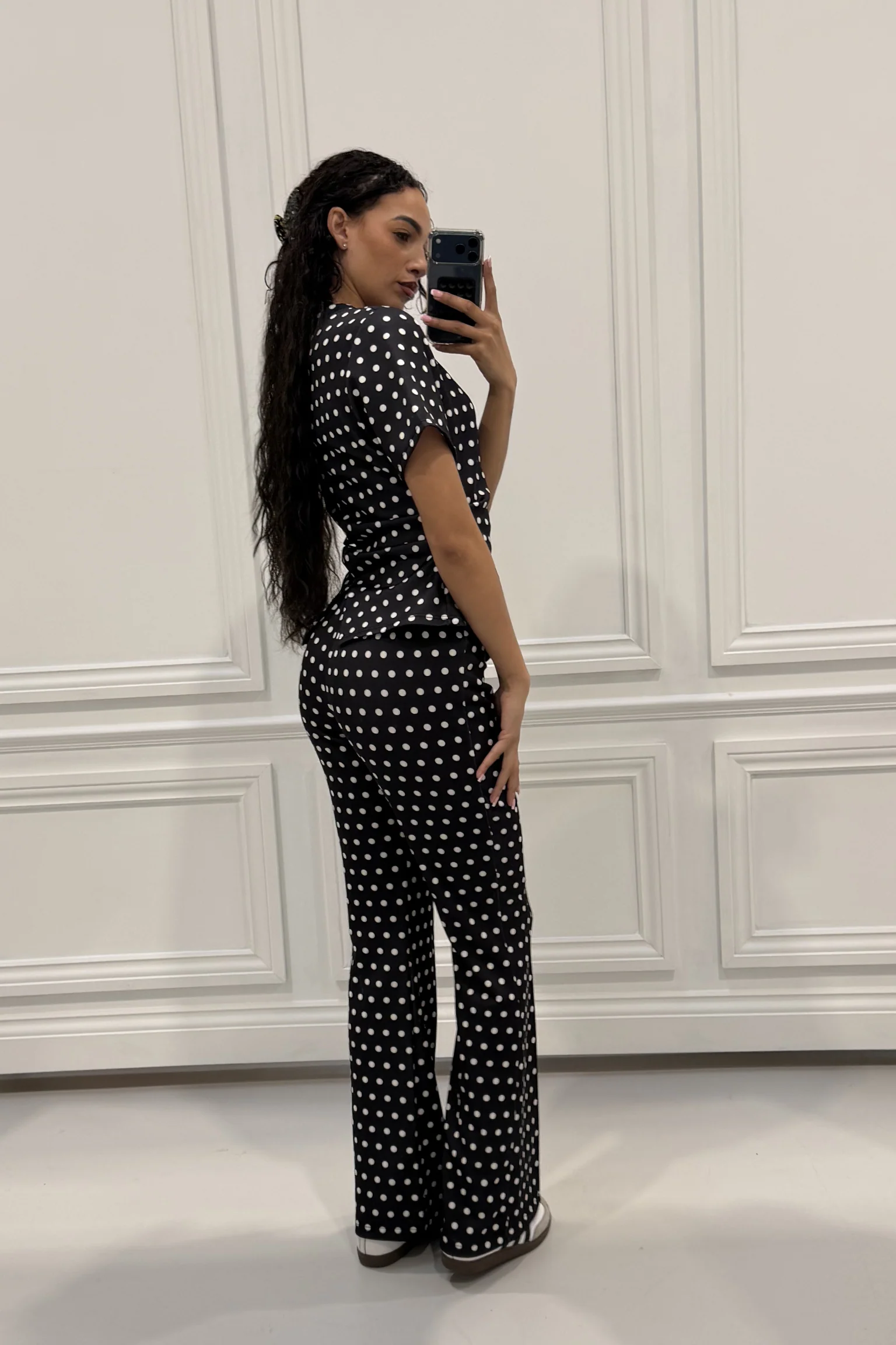 WINONA BLACK POLKA DOT RUCHED TSHIRT CO ORD TWO PIECE SET - Image 4