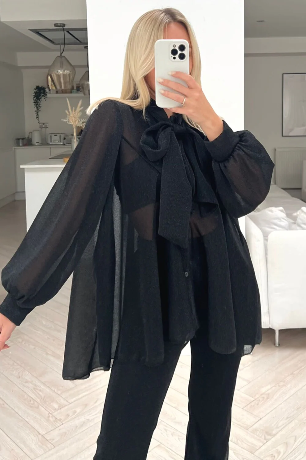 Wonder black bow tie shimmer trouser coord - Image 2