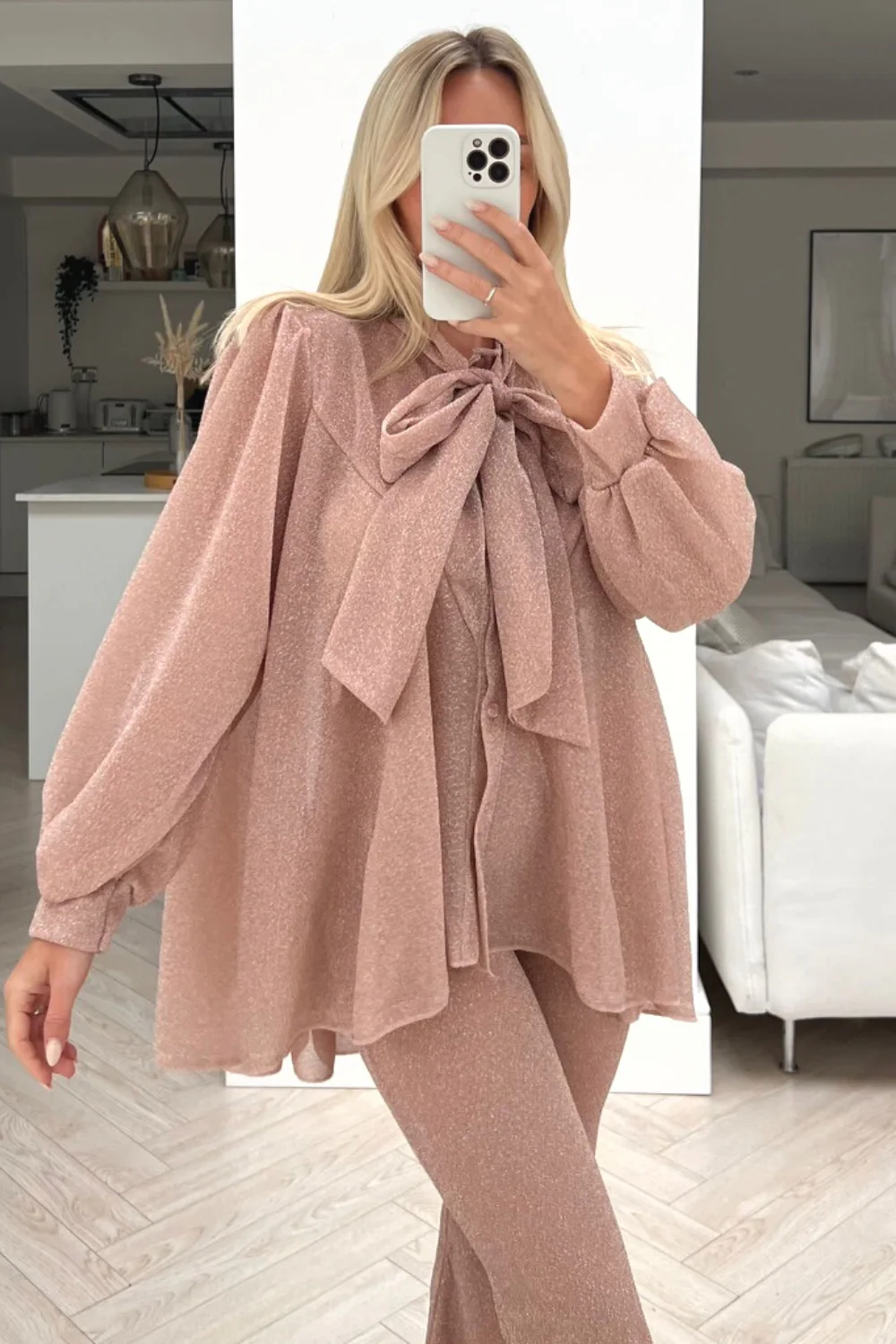 Wonder blush bow tie shimmer trouser coord - Image 2