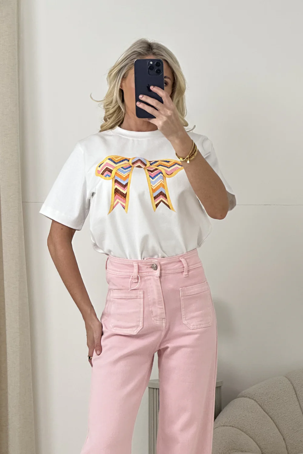 ZIGZAG BOW PRINTED WHITE HEAVYWEIGHT T-SHIRT