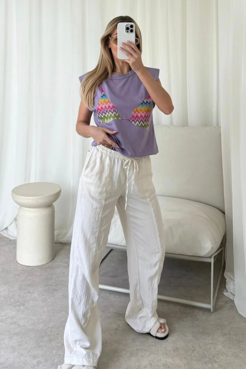 Zigzag bra printed lilac shoulder pad t-shirt - Image 3