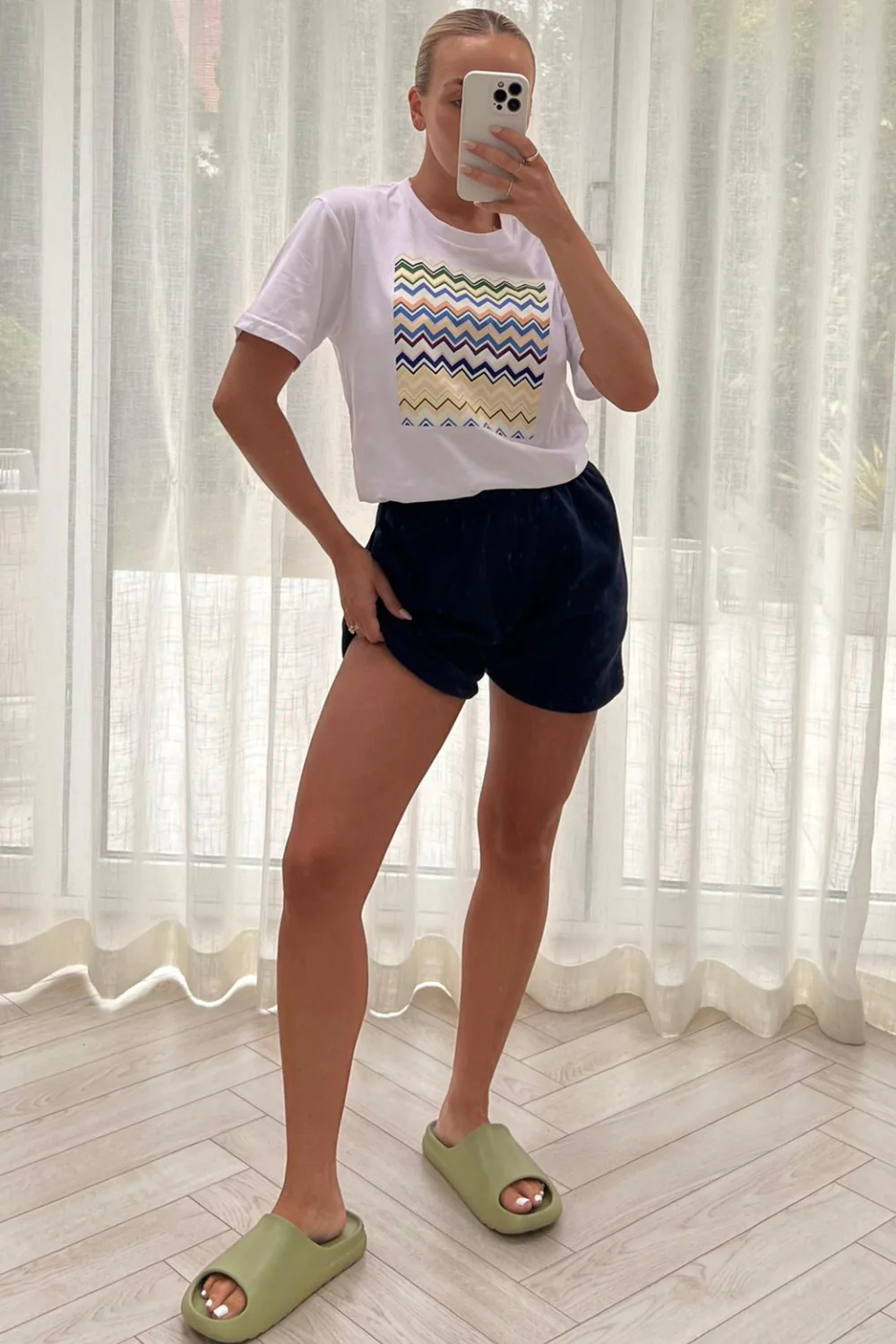 Zigzag navy & white printed short tee co-ord - Image 2